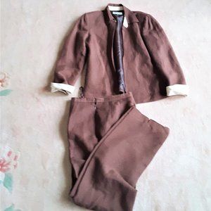 Kasper Women's  Brown & Tan Linen Pants & Jacket 6